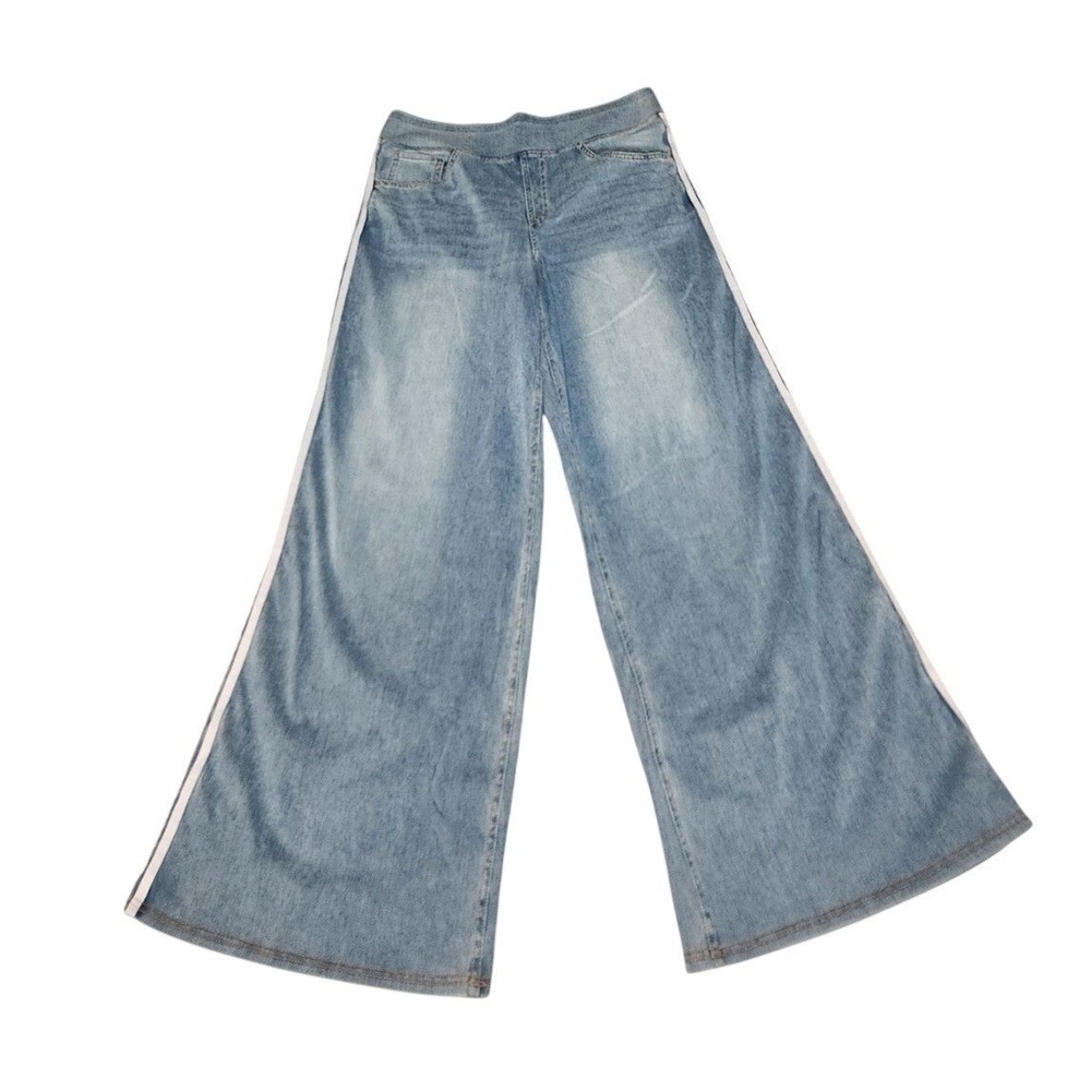 Halara Flex High Waisted Wide Leg Jeans Side Stripe Stretch Denim Large Petite